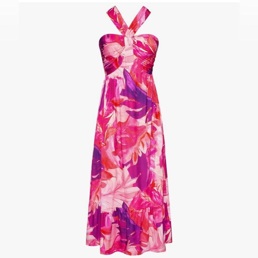 NWT PINK MULTI HALTER DRESS-S